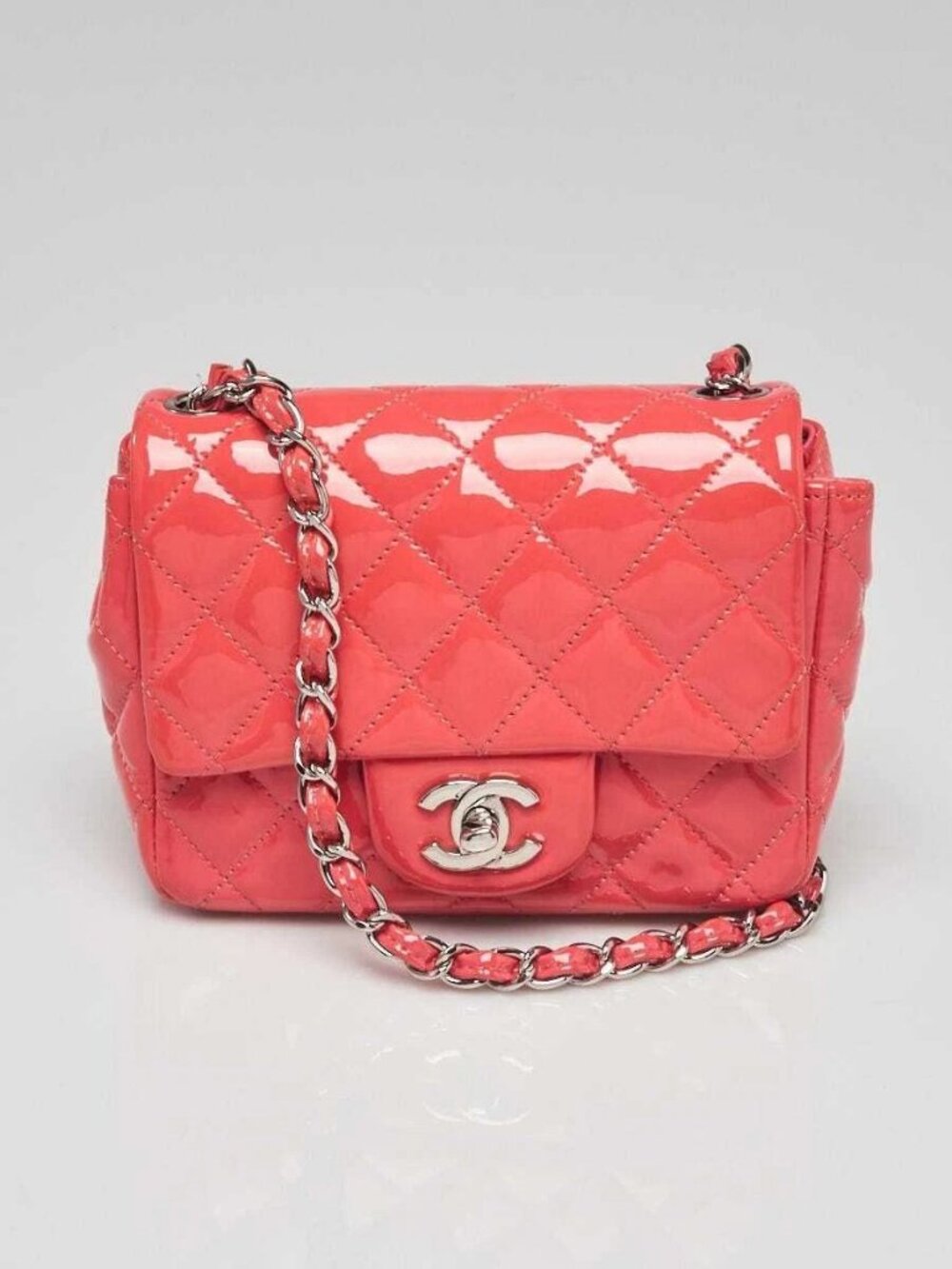 Chanel Pink Quilted Patent Leather Classic Square Mini Flap Bag